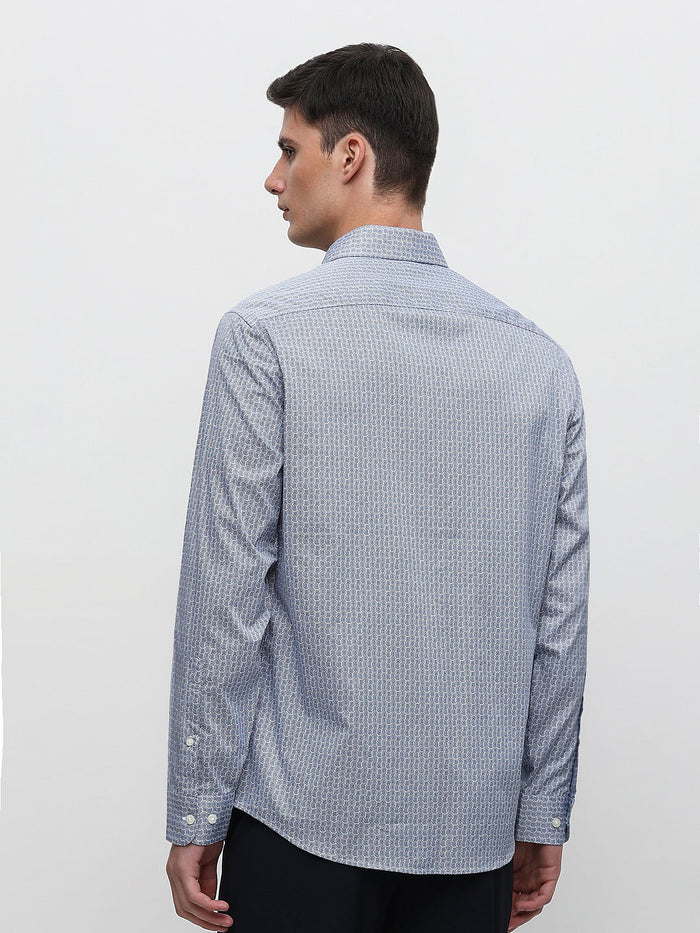 Blue Printed Formal Full Sleeves Shirt