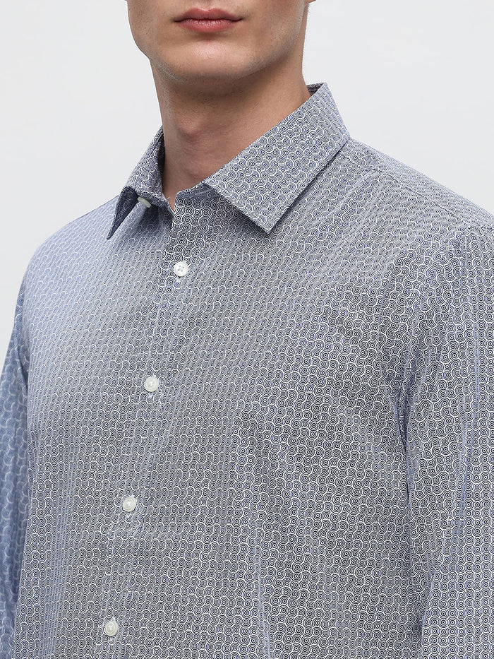 Blue Printed Formal Full Sleeves Shirt
