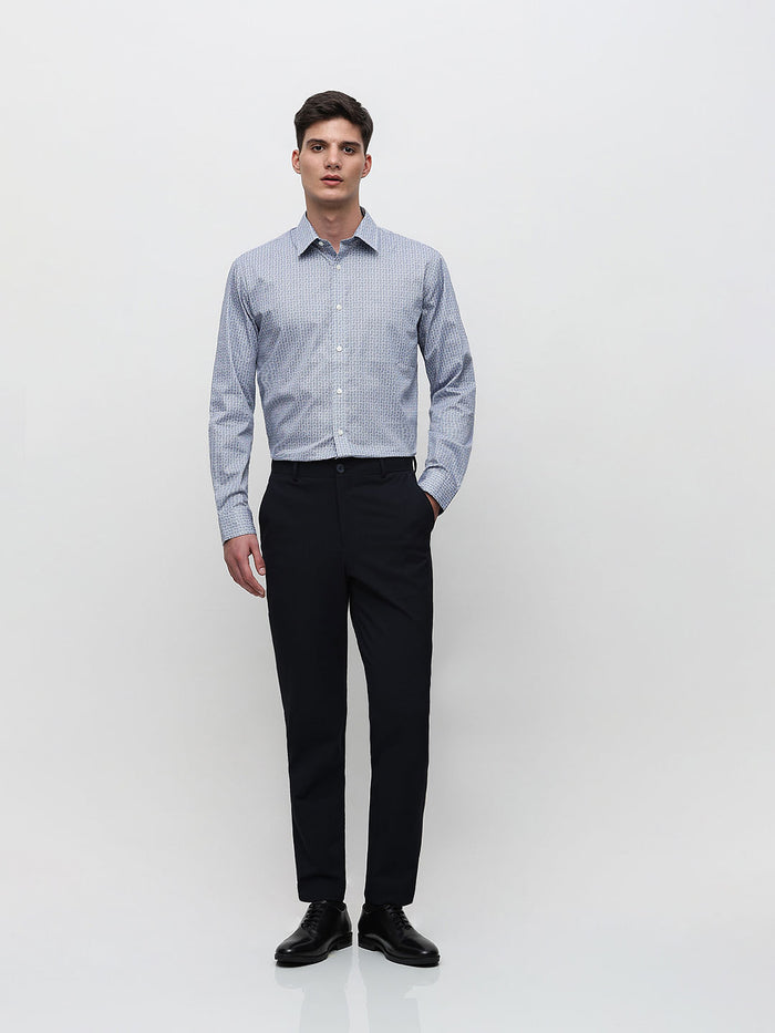 Blue Printed Formal Full Sleeves Shirt