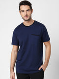 Blue Printed Pocket Crew Neck T-Shirt