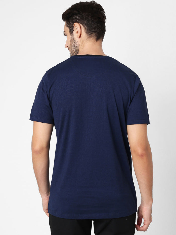 Blue Printed Pocket Crew Neck T-Shirt