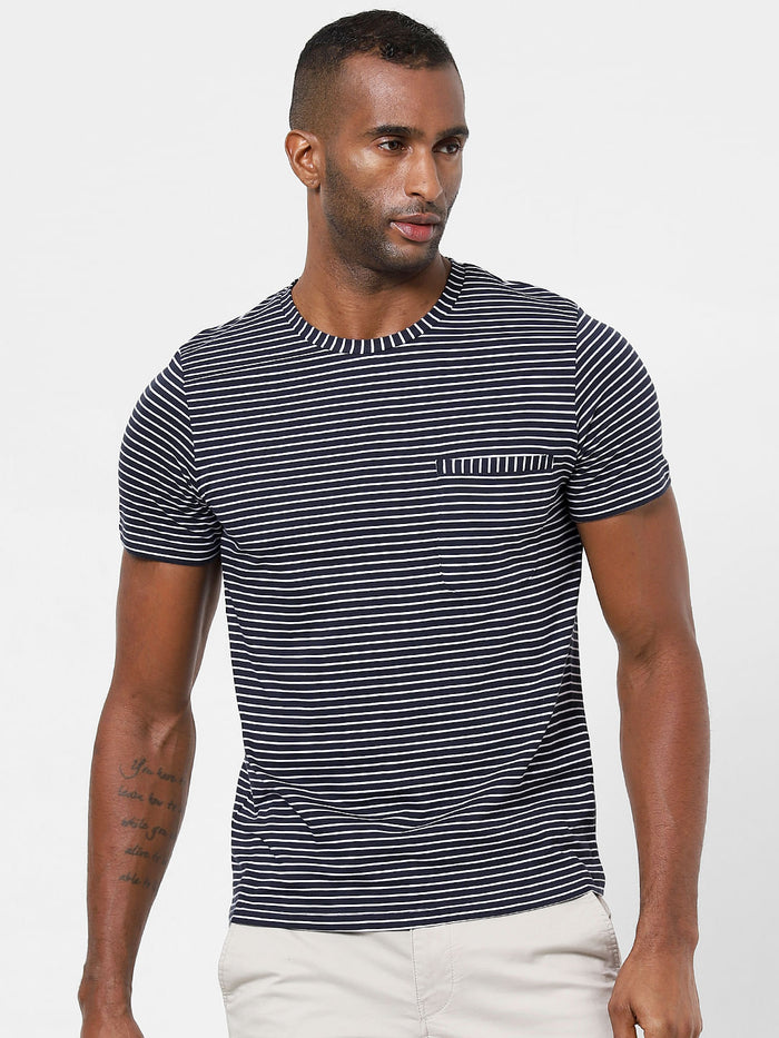 Blue Striped Crew Neck T-Shirt