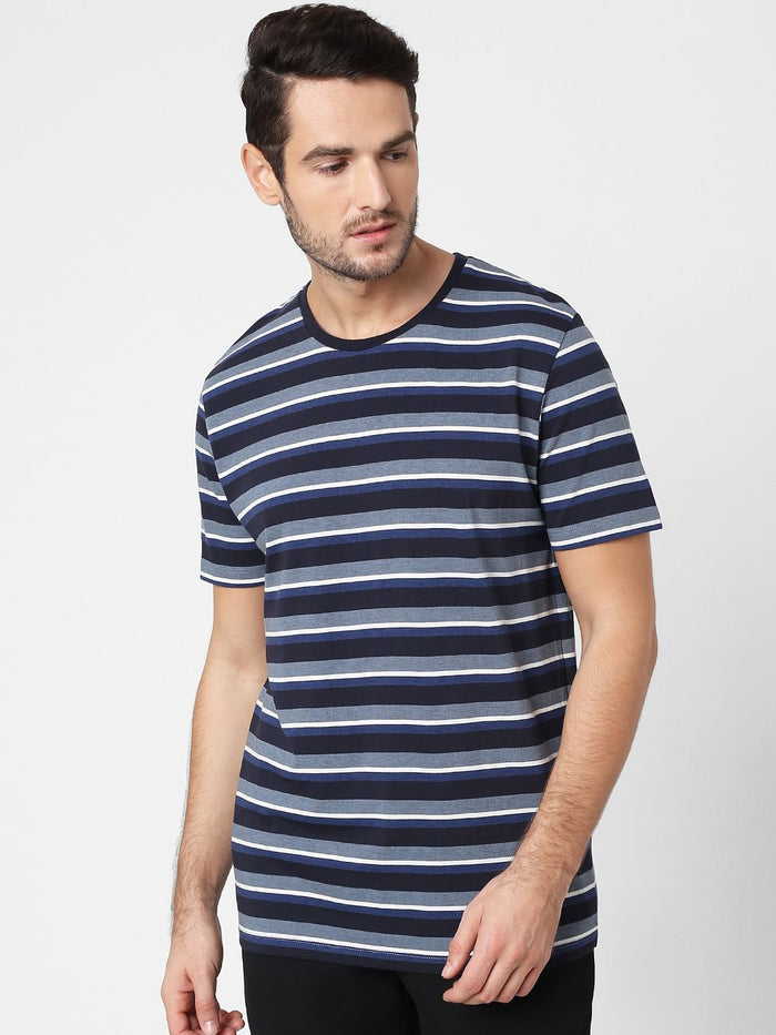Blue Striped Crew Neck T-Shirt