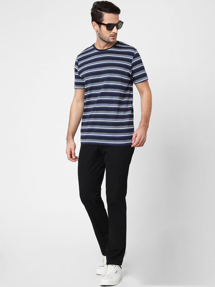 Blue Striped Crew Neck T-Shirt