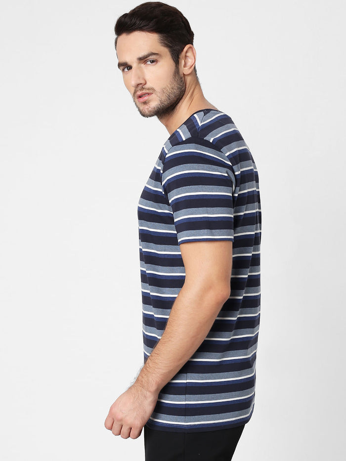 Blue Striped Crew Neck T-Shirt