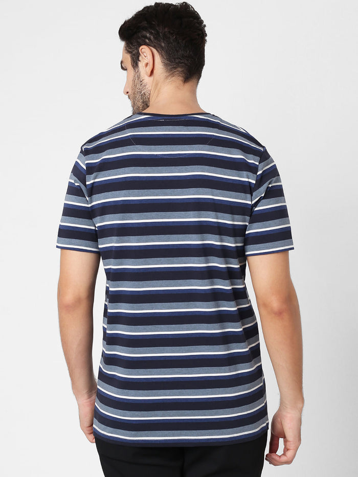 Blue Striped Crew Neck T-Shirt