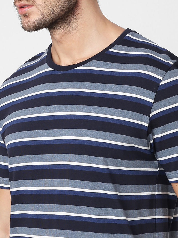 Blue Striped Crew Neck T-Shirt