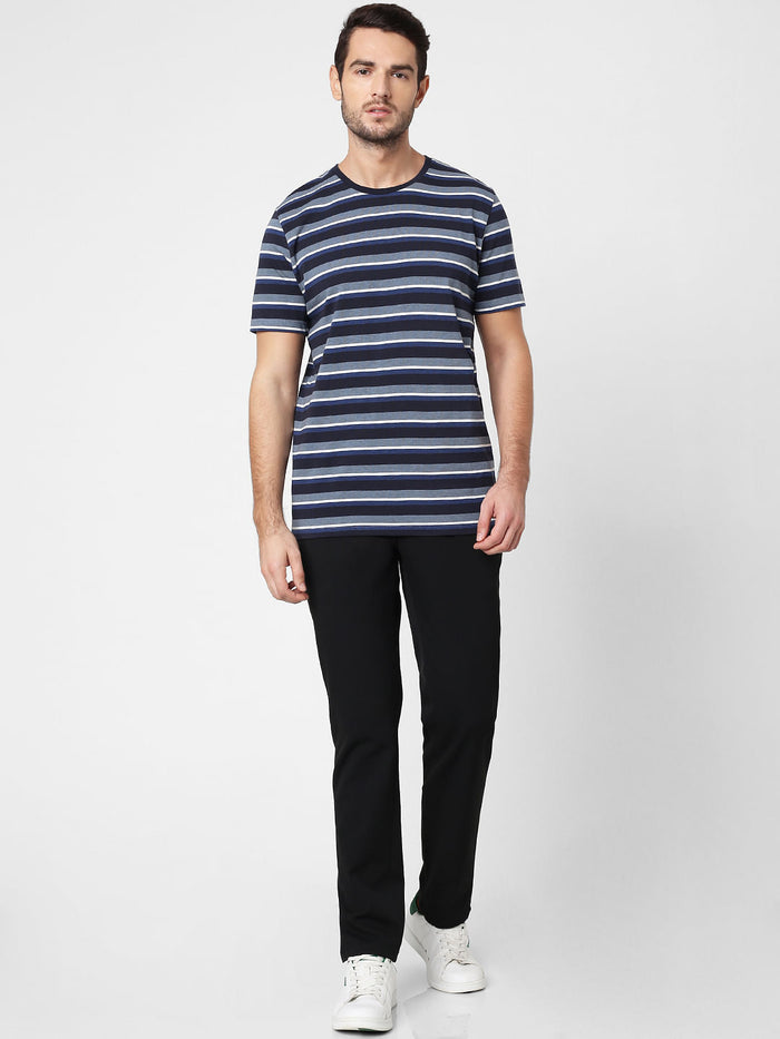 Blue Striped Crew Neck T-Shirt