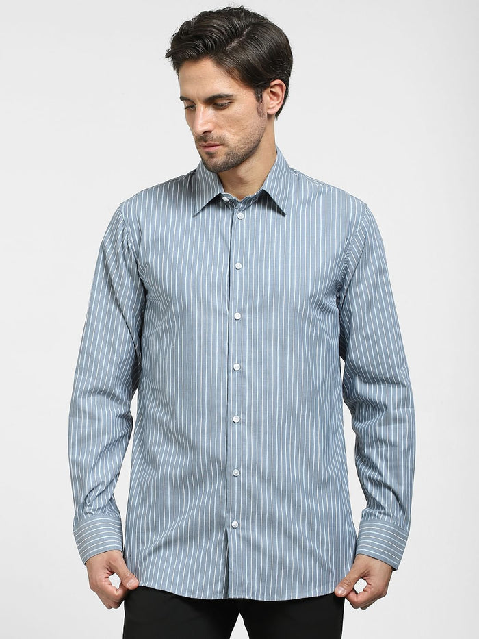 Blue Striped Full Sleeves Shirt
