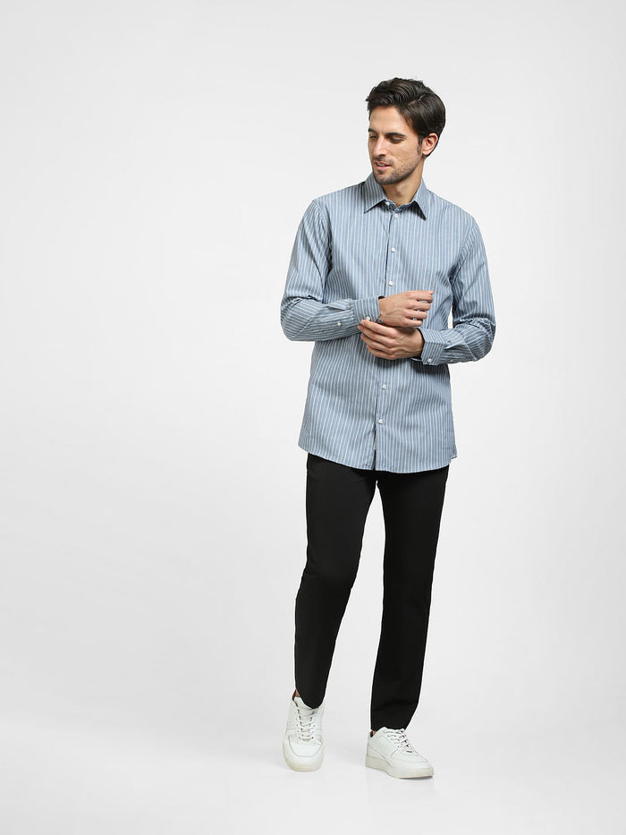 Blue Striped Full Sleeves Shirt
