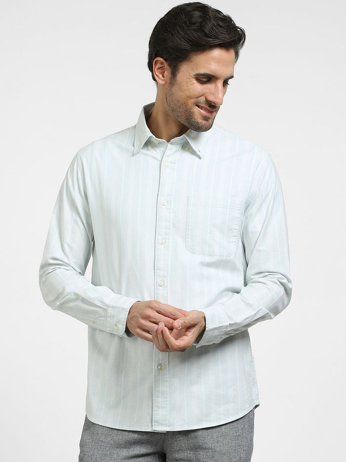 Blue Striped Organic Cotton Full Sleeves Shirt