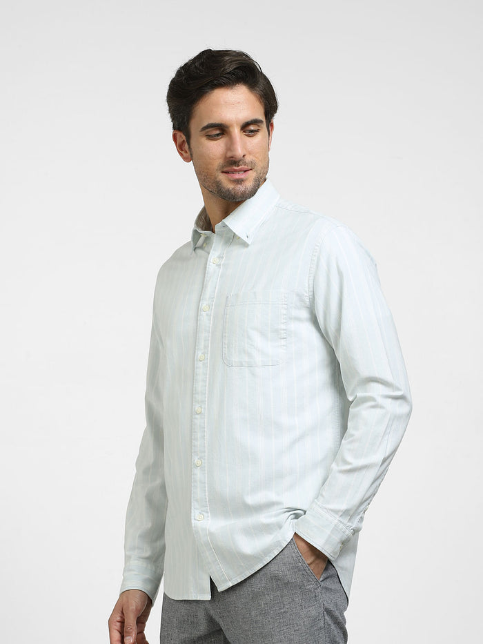 Blue Striped Organic Cotton Full Sleeves Shirt