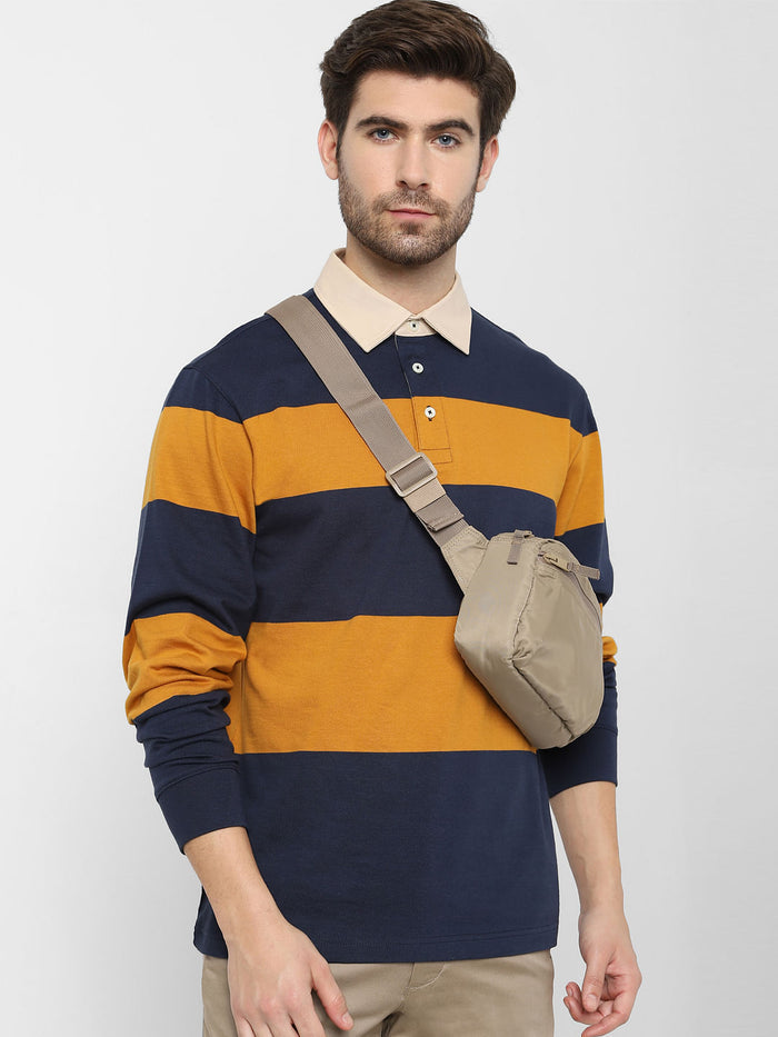 Blue Striped Polo Neck T-Shirt