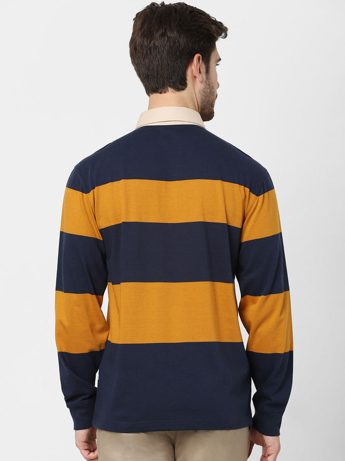 Blue Striped Polo Neck T-Shirt