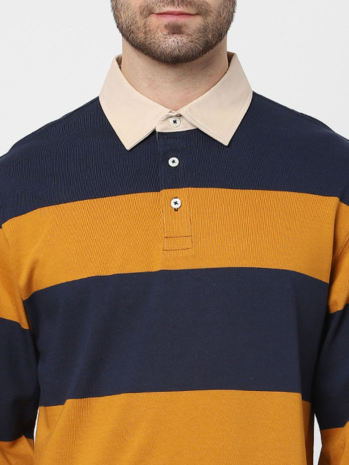 Blue Striped Polo Neck T-Shirt