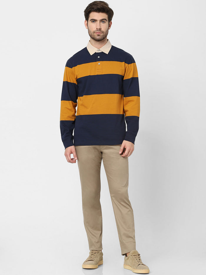 Blue Striped Polo Neck T-Shirt