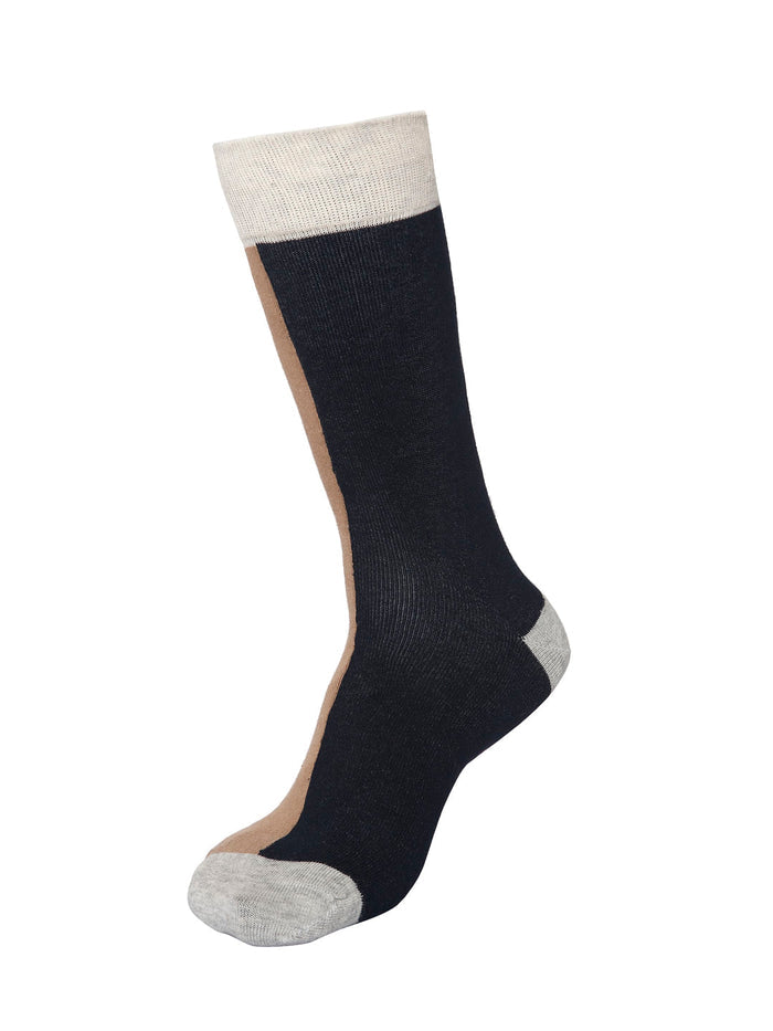 Brown Colour Blocked Mid Calf Length Socks