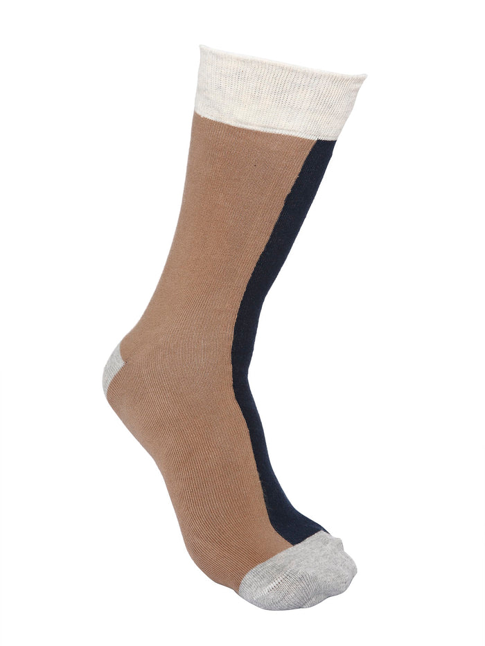 Brown Colour Blocked Mid Calf Length Socks