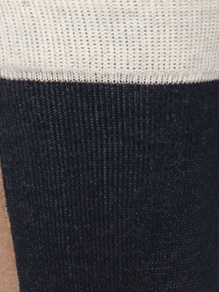 Brown Colour Blocked Mid Calf Length Socks