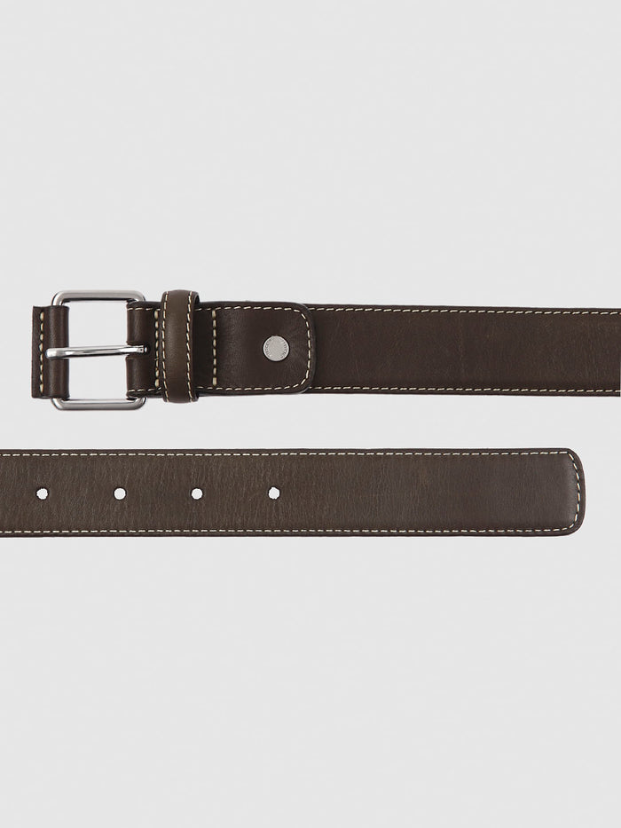 Brown Contrast Stitching Leather Belt
