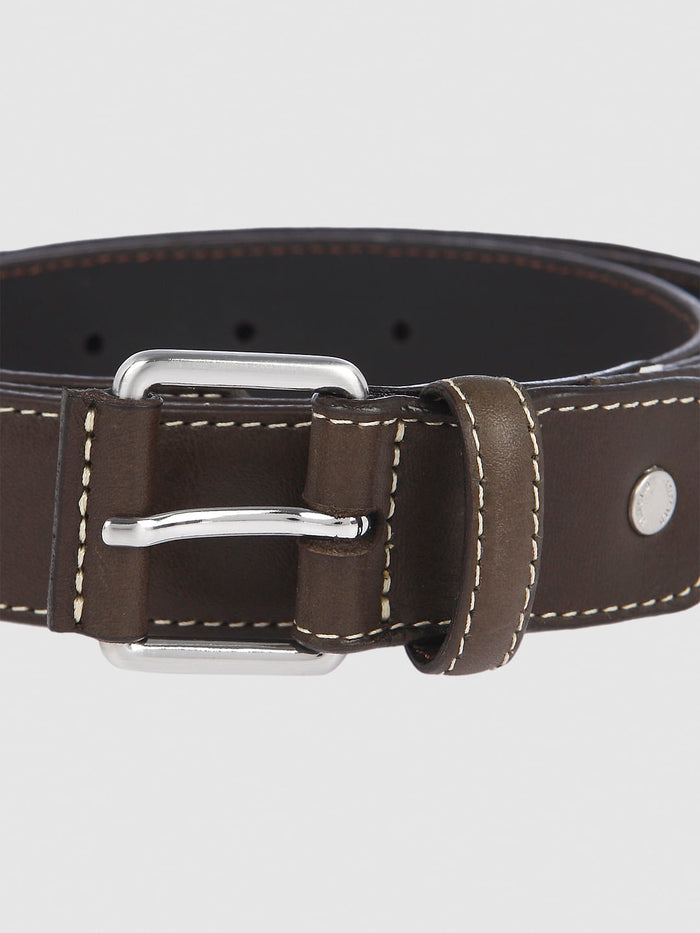 Brown Contrast Stitching Leather Belt