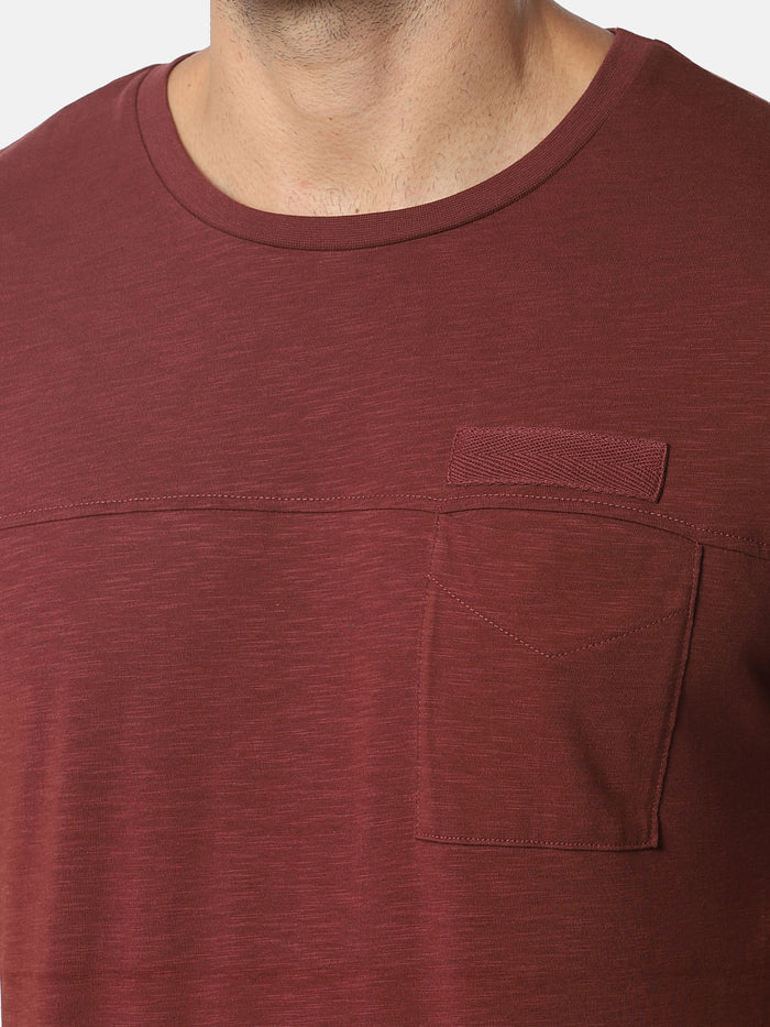 Brown One Pocket Slim Fit Crew Neck T-Shirt