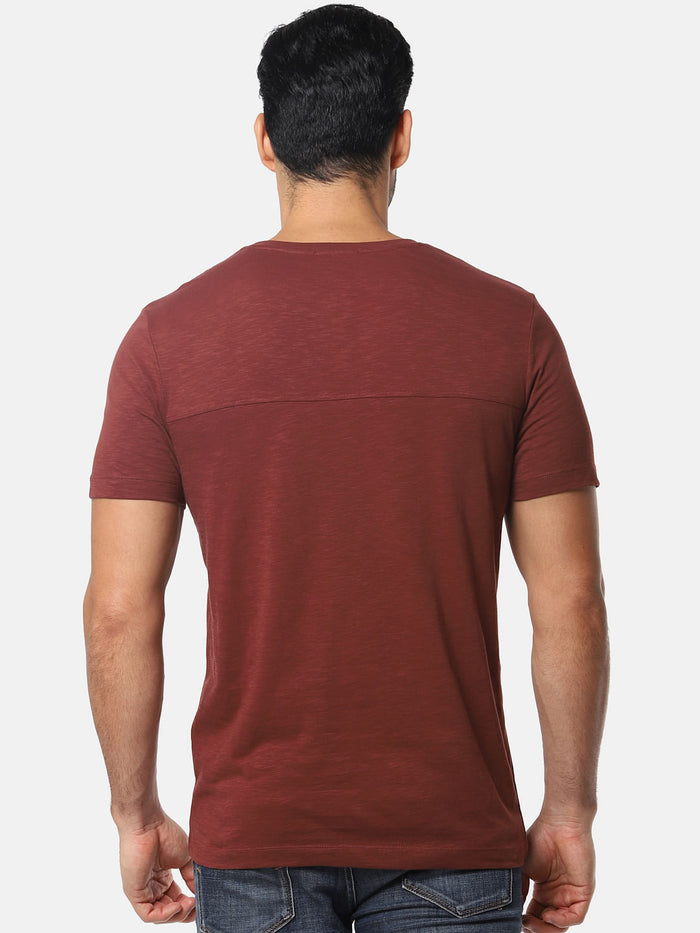 Brown One Pocket Slim Fit Crew Neck T-Shirt