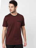 Brown Printed Pocket Crew Neck T-Shirt