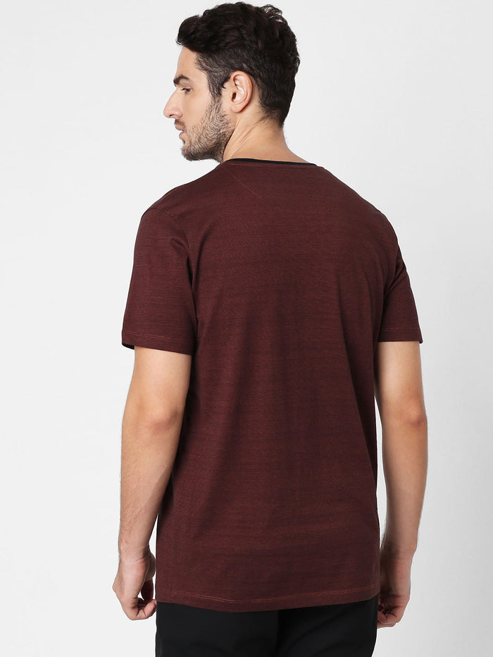 Brown Printed Pocket Crew Neck T-Shirt