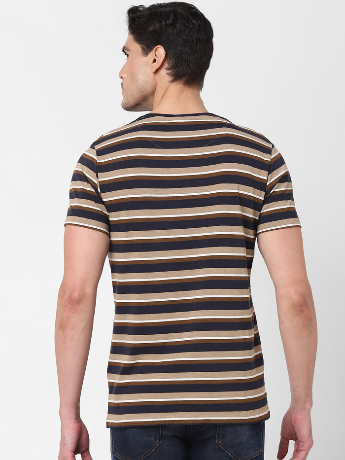 Brown Striped Crew Neck T-Shirt
