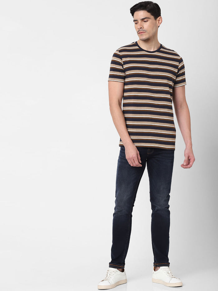 Brown Striped Crew Neck T-Shirt