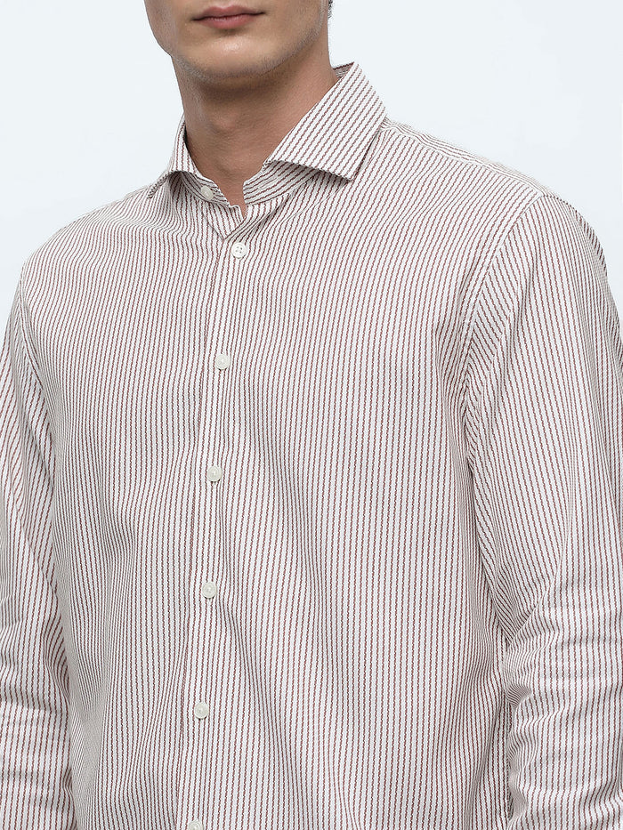 Brown Striped Full Sleeves Shirt