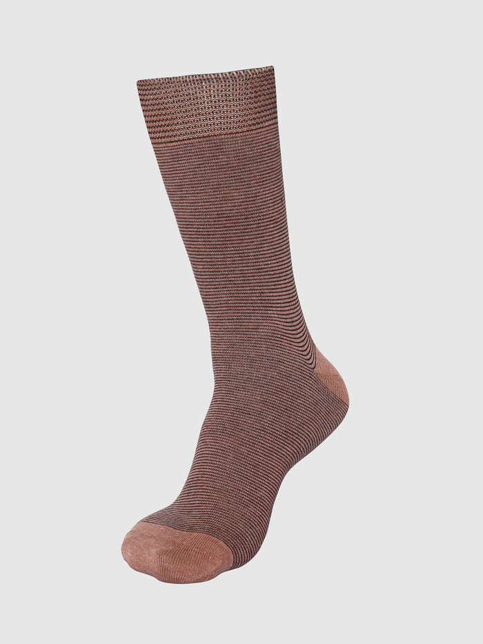 Brown Striped Mid Calf Length Socks