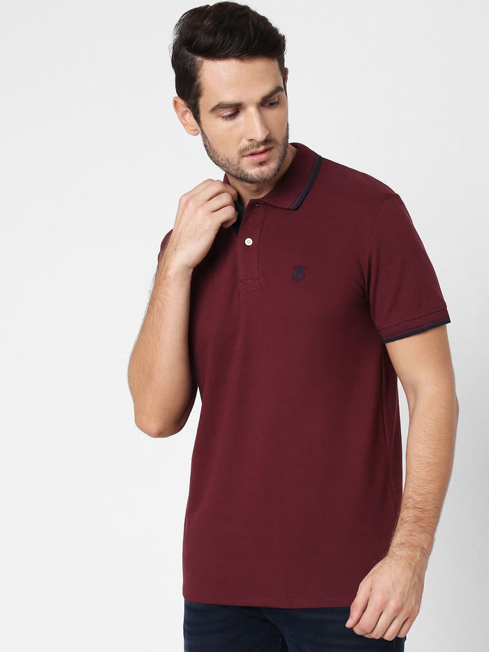 Burgundy Polo Neck T-Shirt