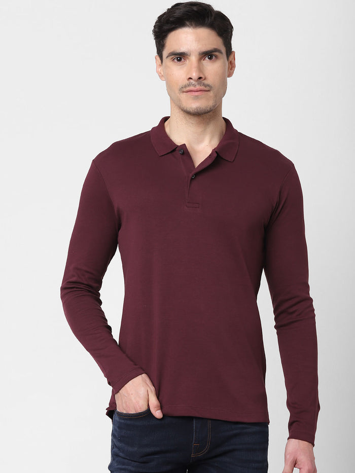 Burgundy Zip-Up Polo Neck T-Shirt