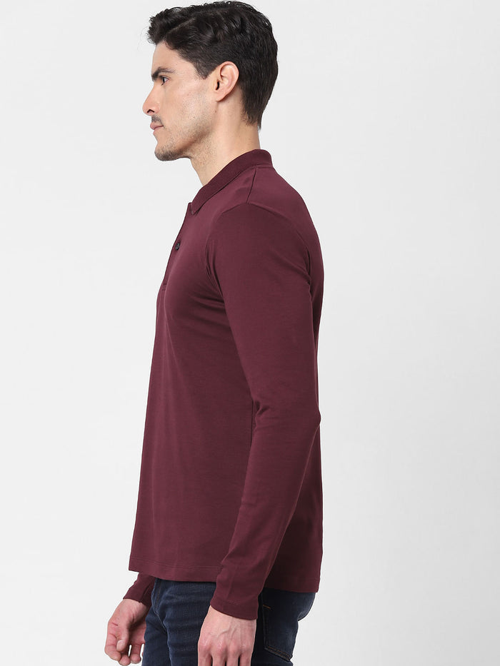 Burgundy Zip-Up Polo Neck T-Shirt