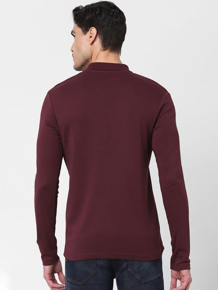 Burgundy Zip-Up Polo Neck T-Shirt