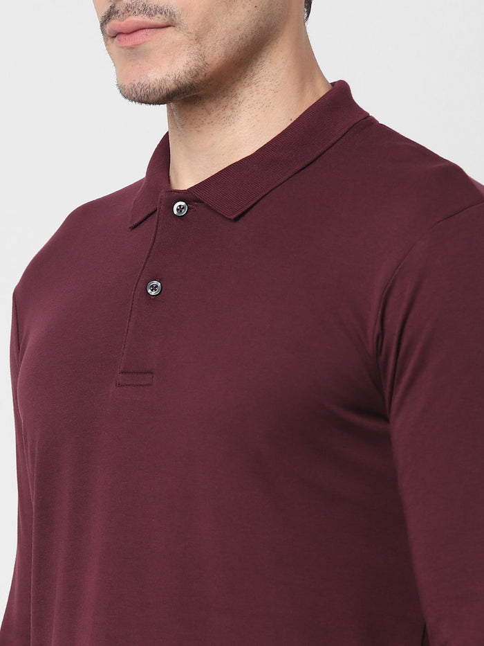 Burgundy Zip-Up Polo Neck T-Shirt