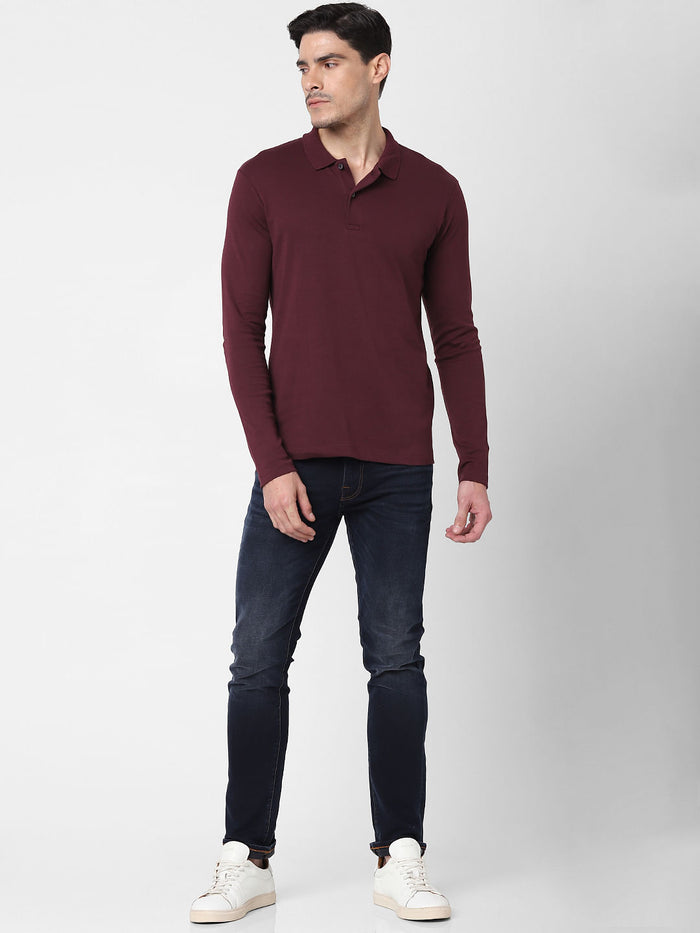 Burgundy Zip-Up Polo Neck T-Shirt