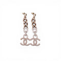 CHANEL CRYSTAL AND PEARL CC LOGO DROP EARRINGS