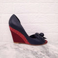 CHANEL NAVY AND BURGUNDY WEDGES - SIZE 40.5