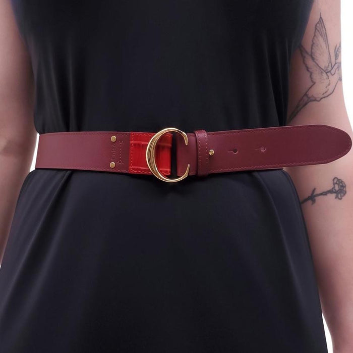CHLOÉ BURGUNDY LOGO BELT - SIZE S