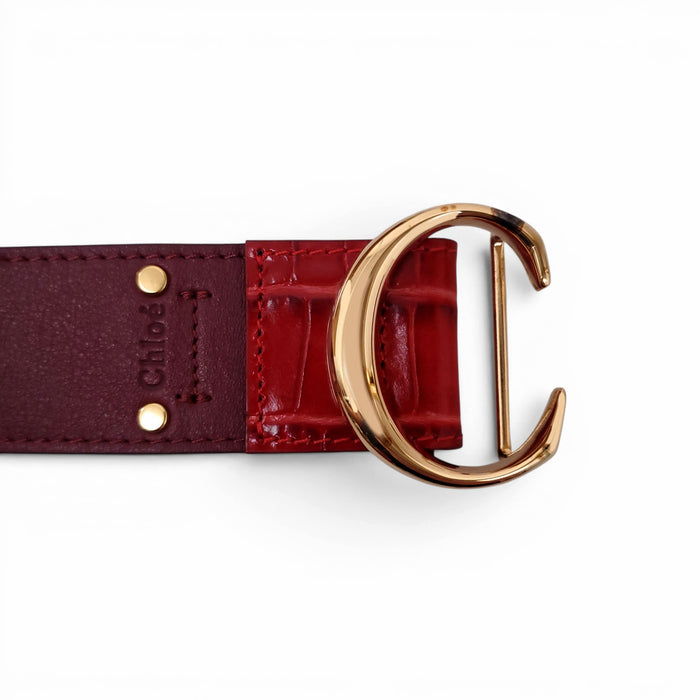CHLOÉ BURGUNDY LOGO BELT - SIZE S