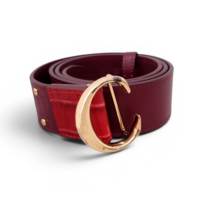 CHLOÉ BURGUNDY LOGO BELT - SIZE S