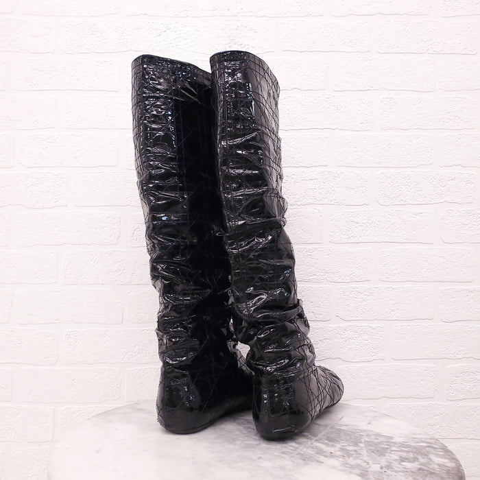 CHRISTIAN DIOR BLACK PATENT MOTO BOOT - SIZE 40