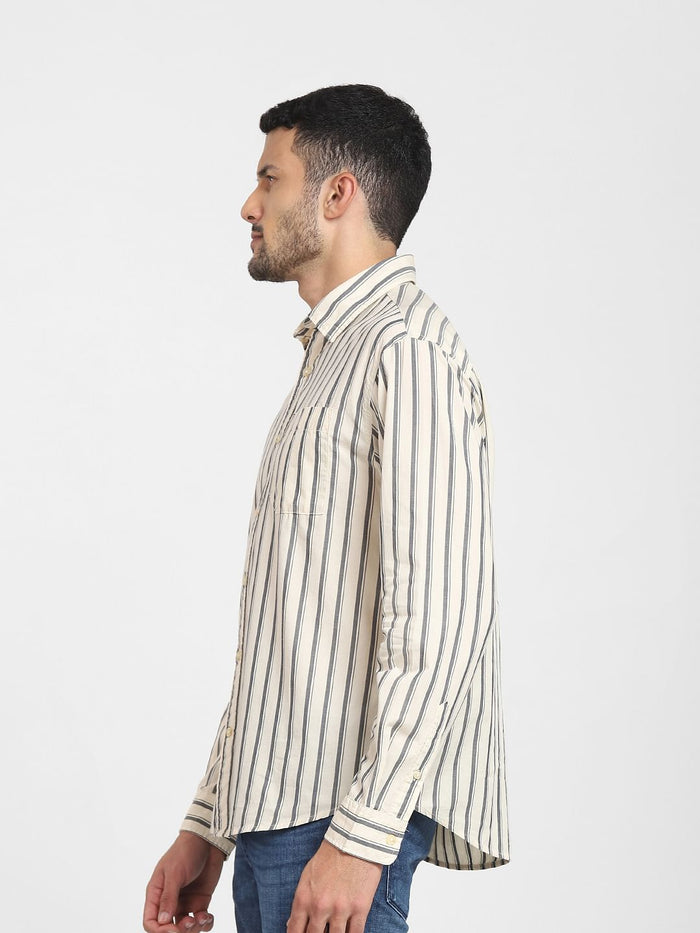 Cream Striped Full Sleeves Shirt