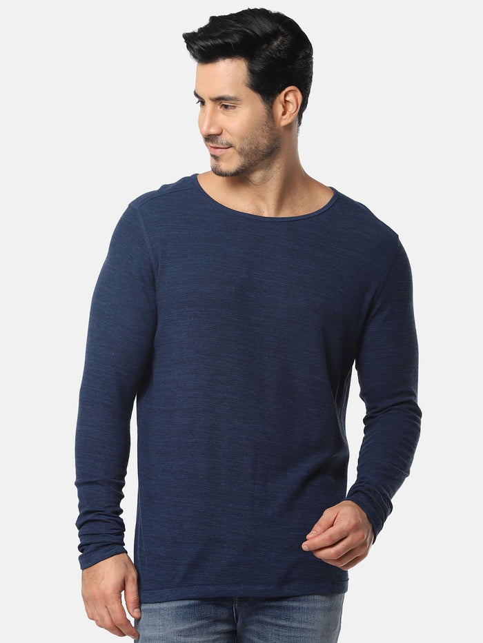 Dark Blue Full Sleeves Crew Neck T-Shirt