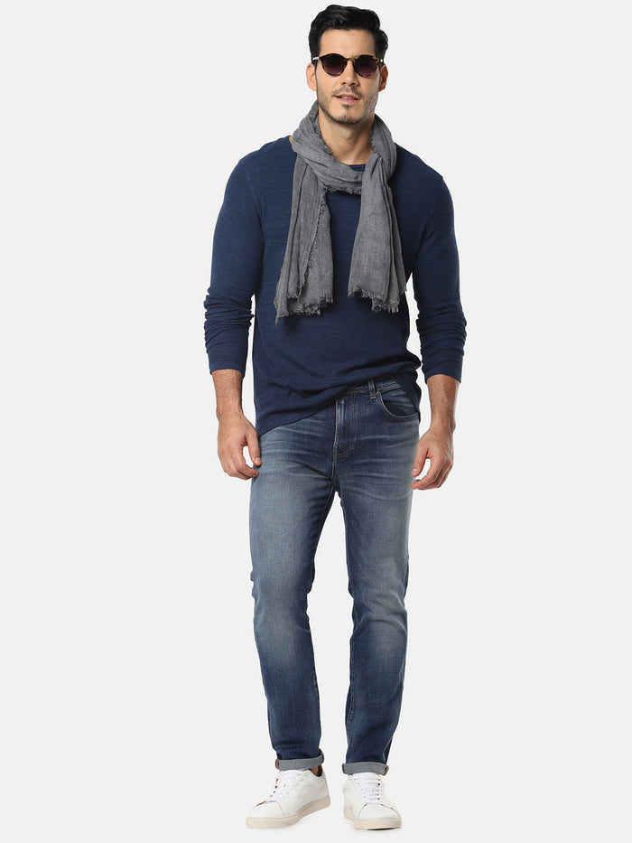 Dark Blue Full Sleeves Crew Neck T-Shirt