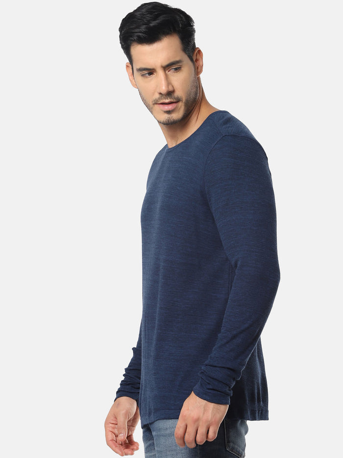 Dark Blue Full Sleeves Crew Neck T-Shirt