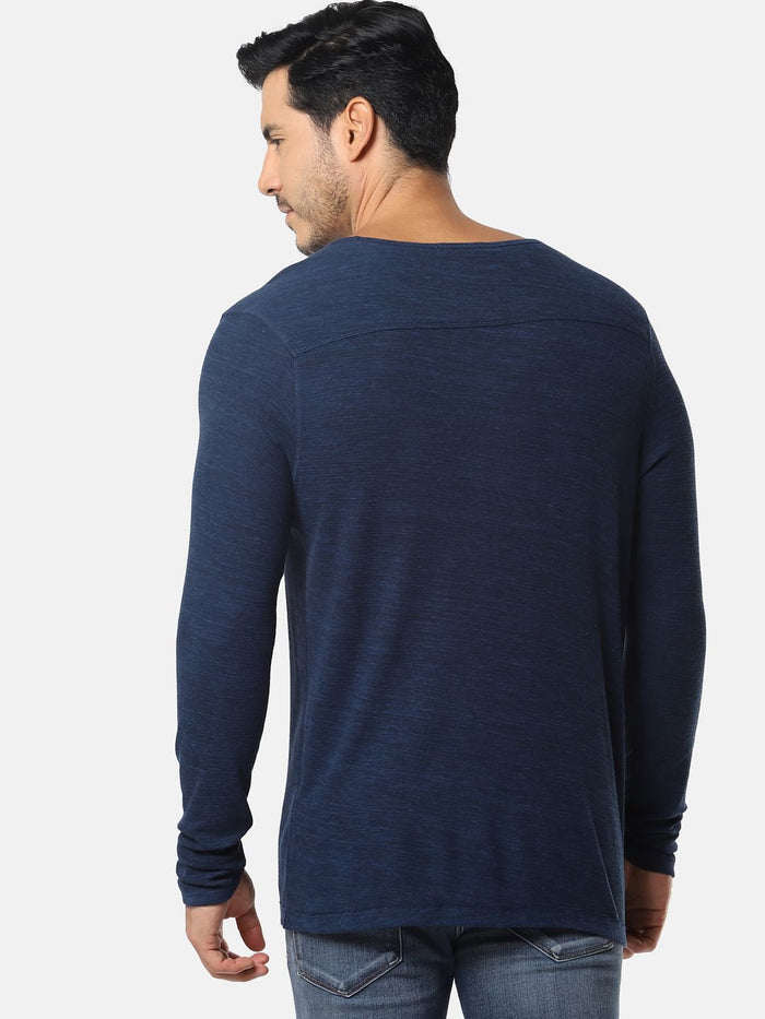 Dark Blue Full Sleeves Crew Neck T-Shirt